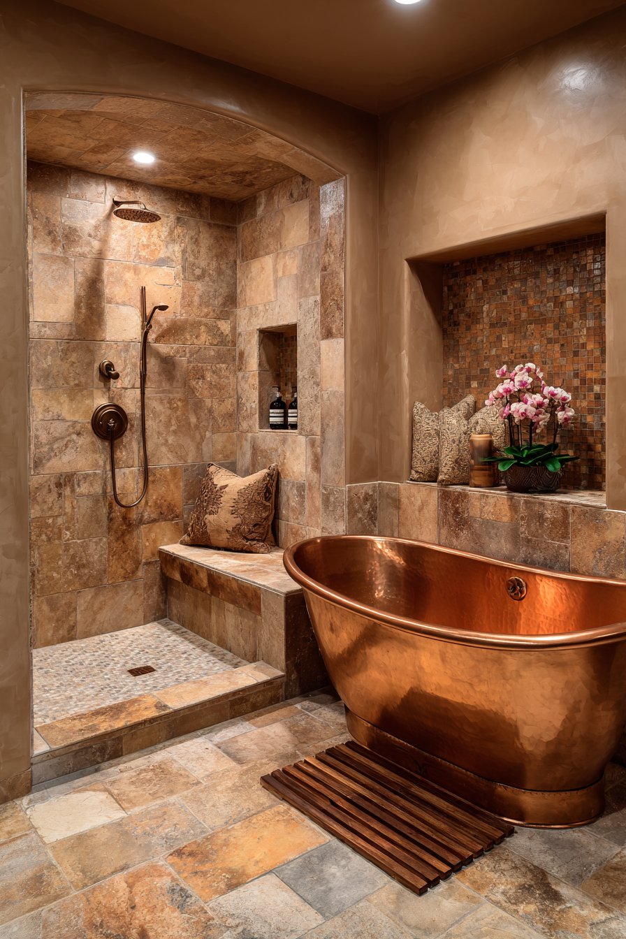 Resort-Style Travertine Shower Sanctuary