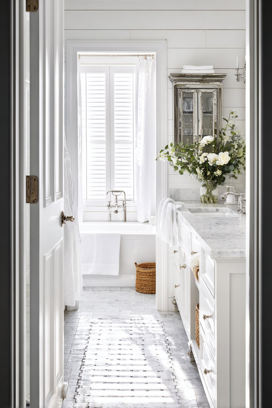 Brass Clawfoot Tub with Hexagonal Tiles