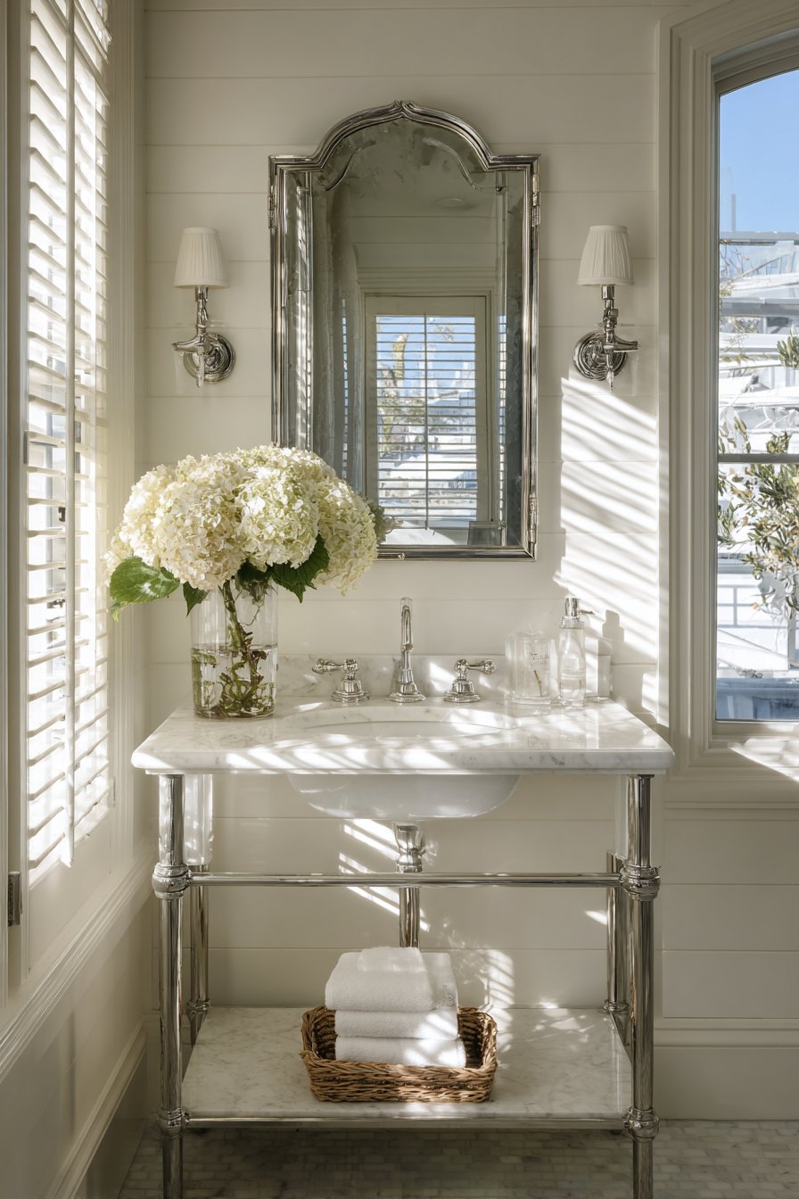 Brass Clawfoot Tub with Hexagonal Tiles