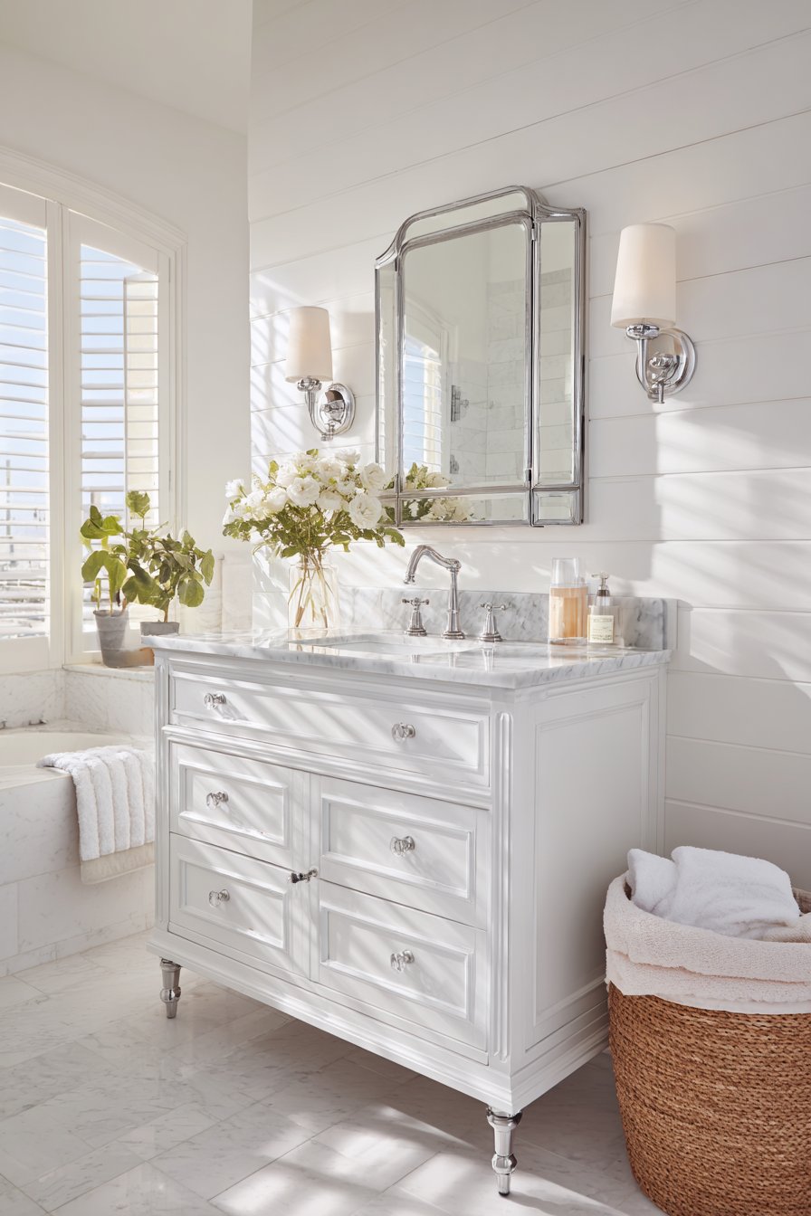 Brass Clawfoot Tub with Hexagonal Tiles