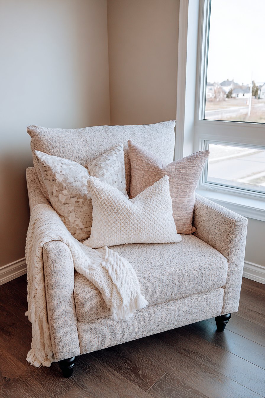  Oversized Taupe Chenille Armchair