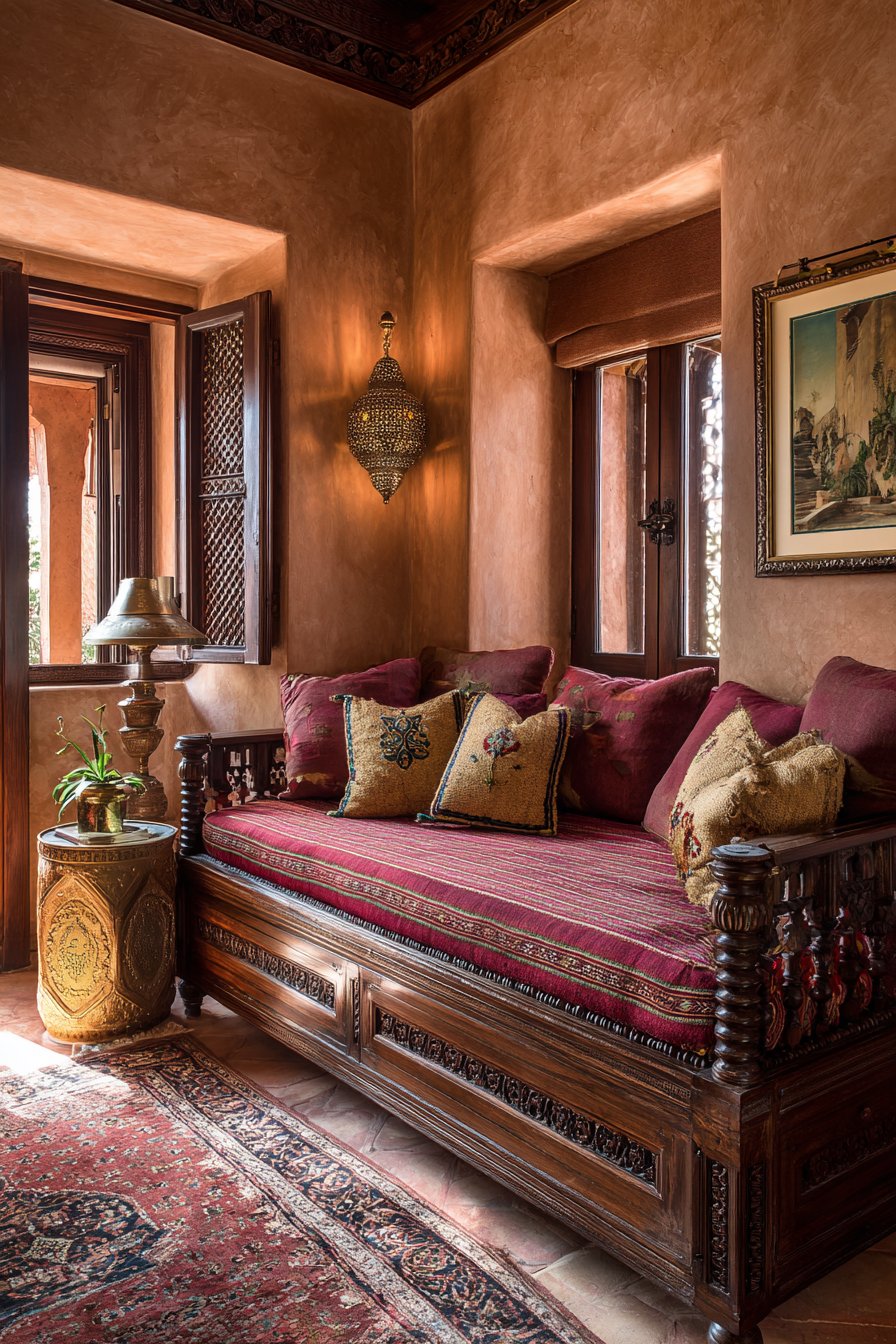 Carved Daybed with Luxurious Textile Layering