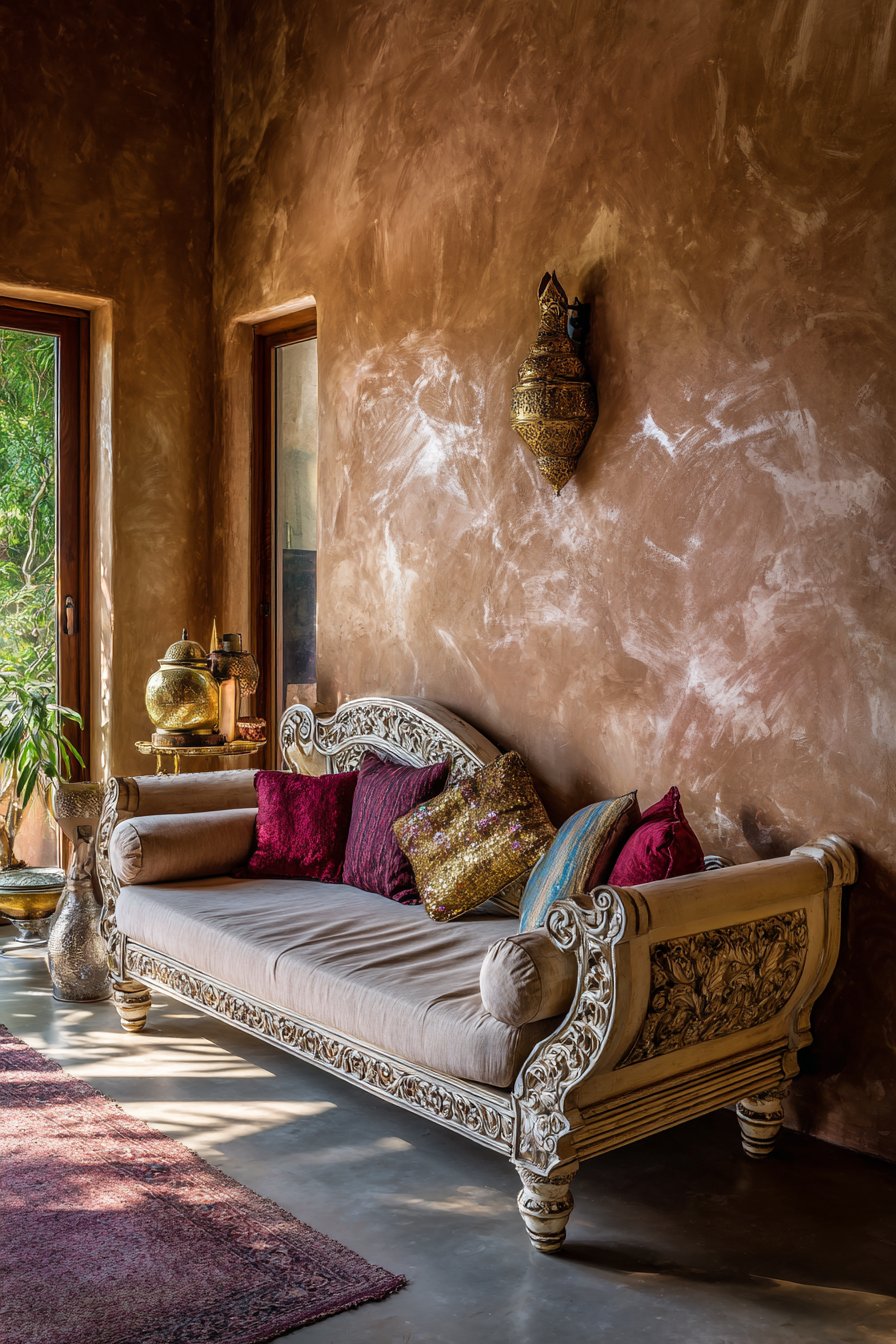 Carved Daybed with Luxurious Textile Layering