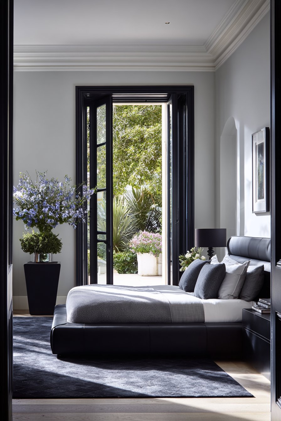 Elegant Black-Framed French Doors with Architectural Definition