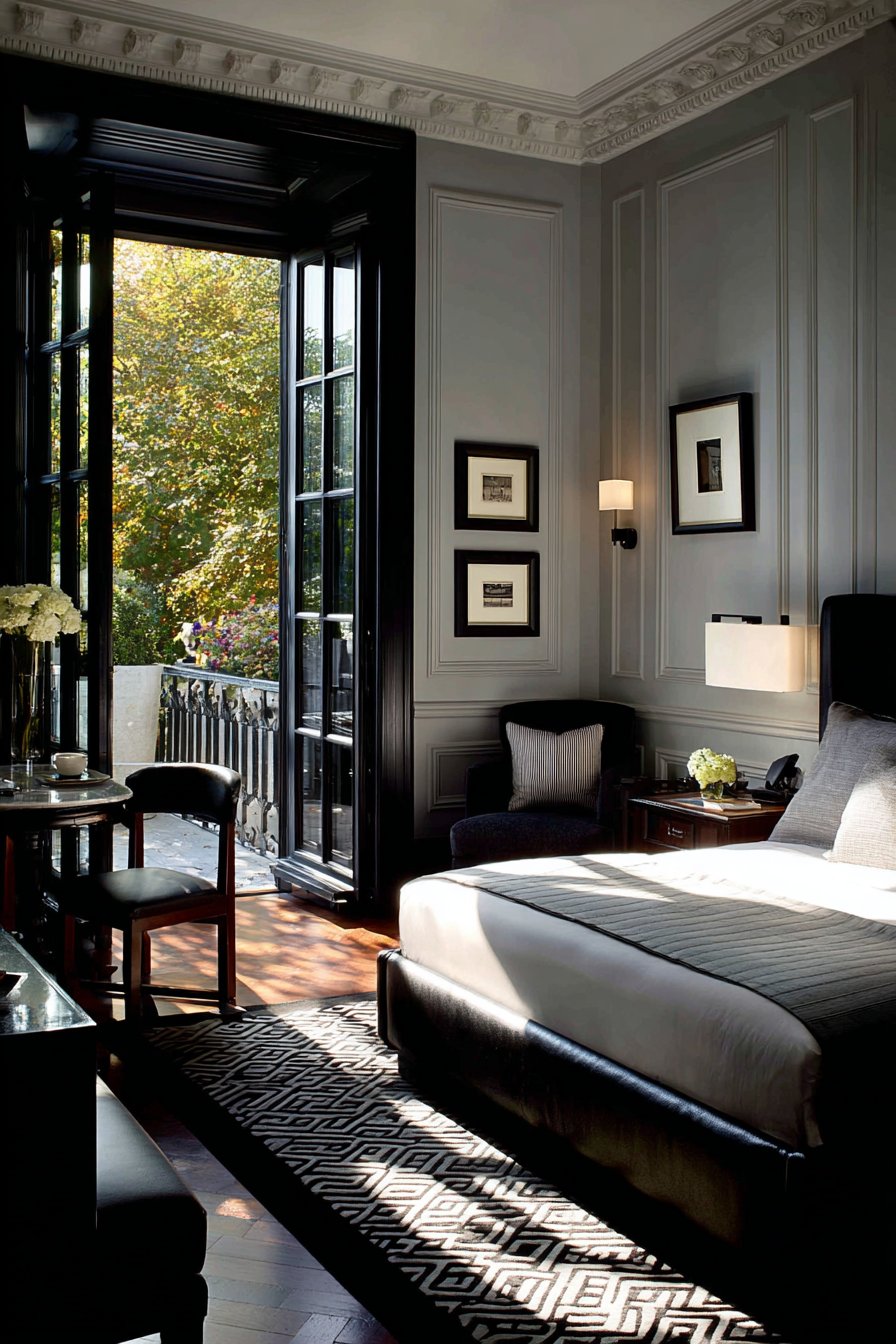 Elegant Black-Framed French Doors with Architectural Definition