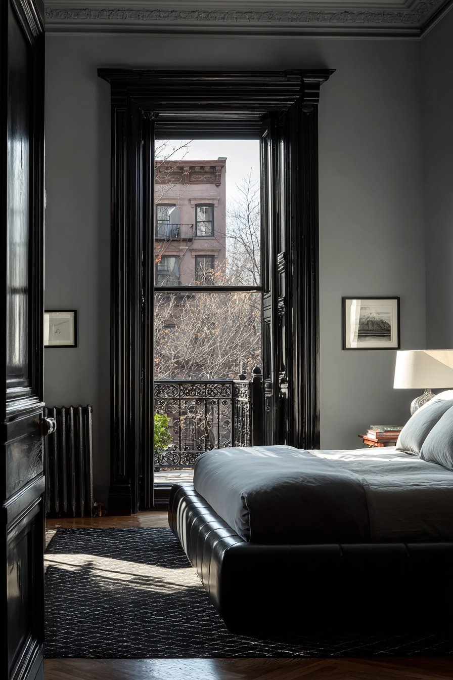 Elegant Black-Framed French Doors with Architectural Definition