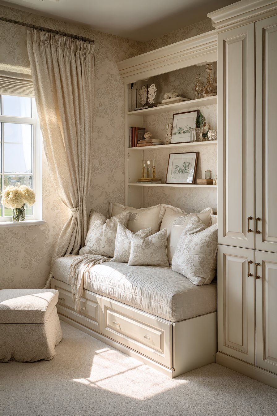 Space-Saving Cream Murphy Bed Design