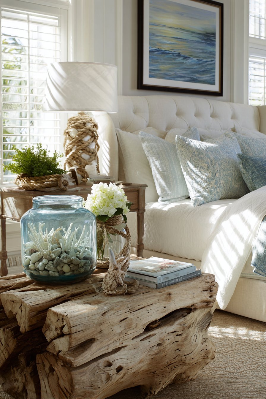 Coastal Serenity with Driftwood-Style Floating Shelves