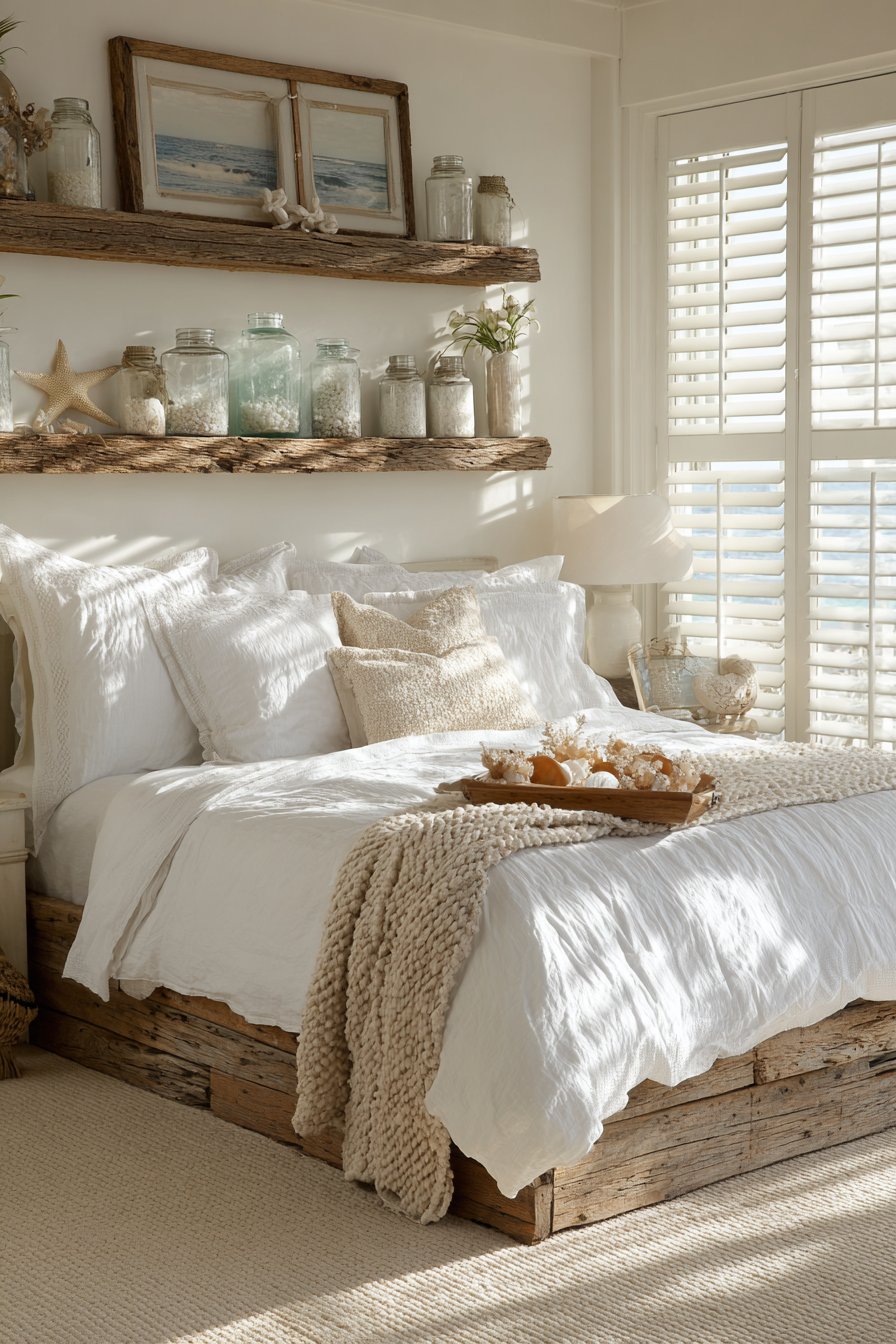 Coastal Serenity with Driftwood-Style Floating Shelves