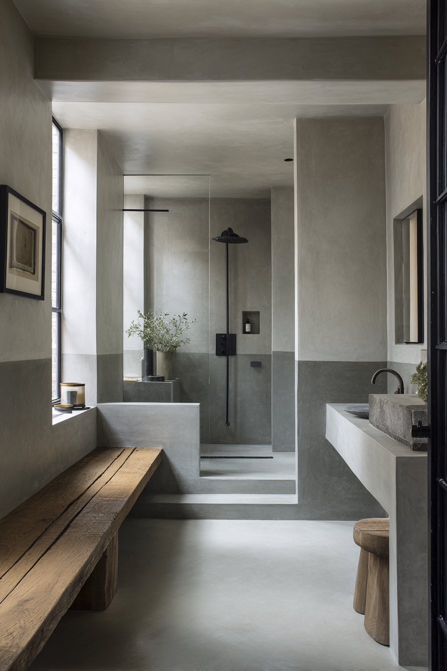 Seamless Wet Room with Material Continuity