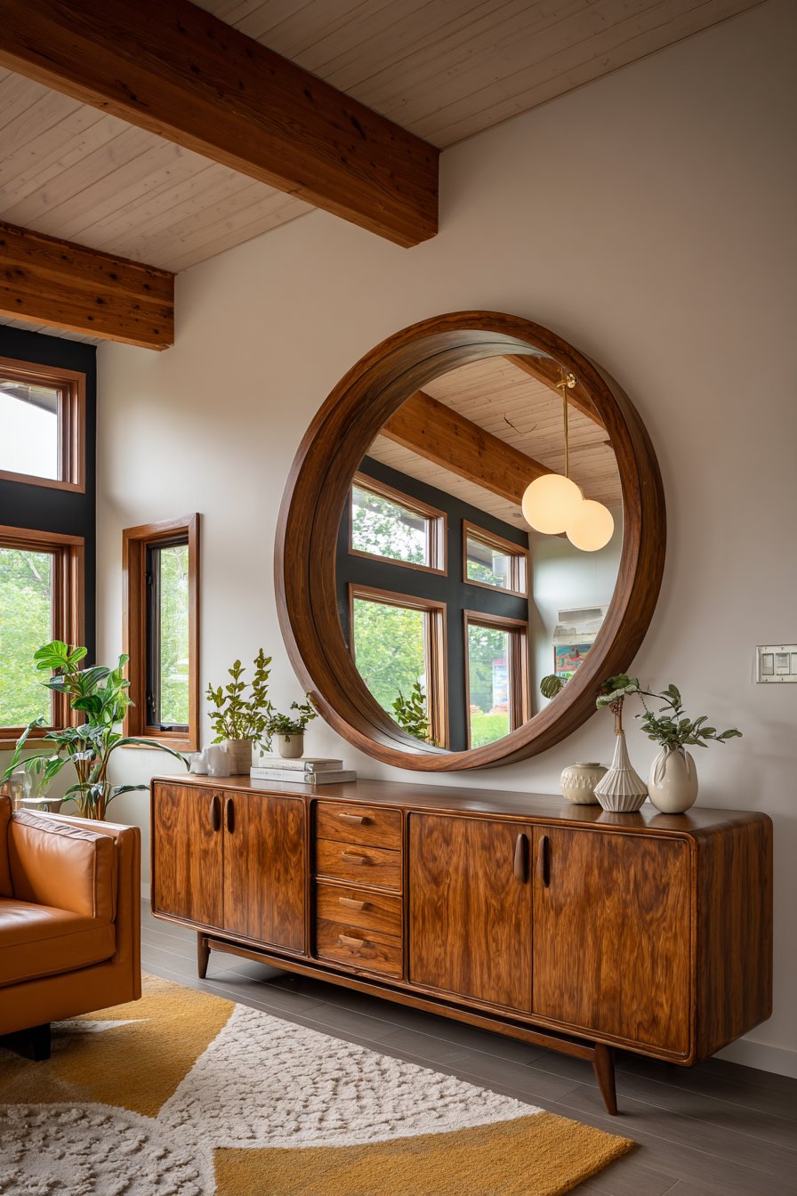 Mid-Century Modern Oversized Round Mirror