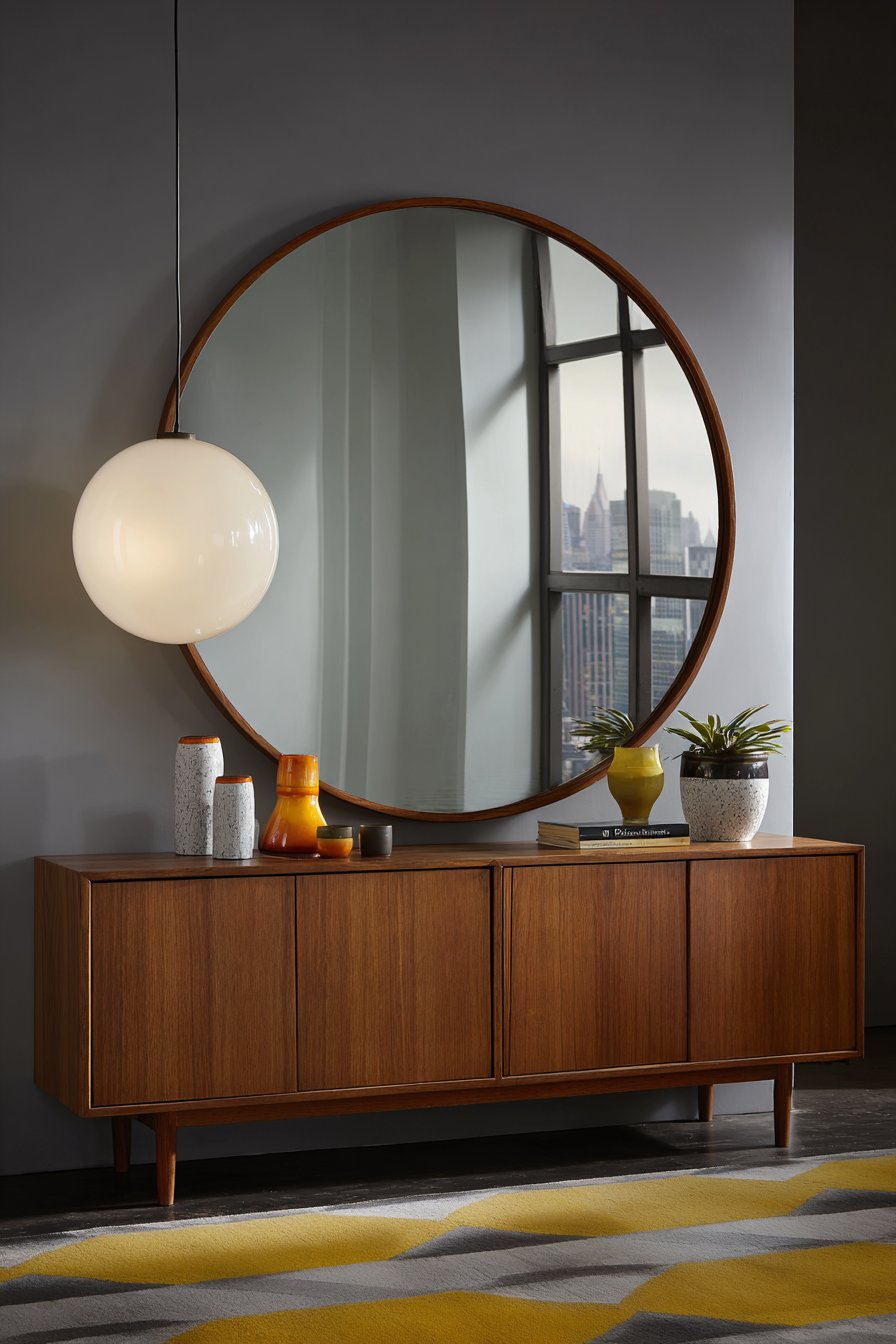 Mid-Century Modern Oversized Round Mirror