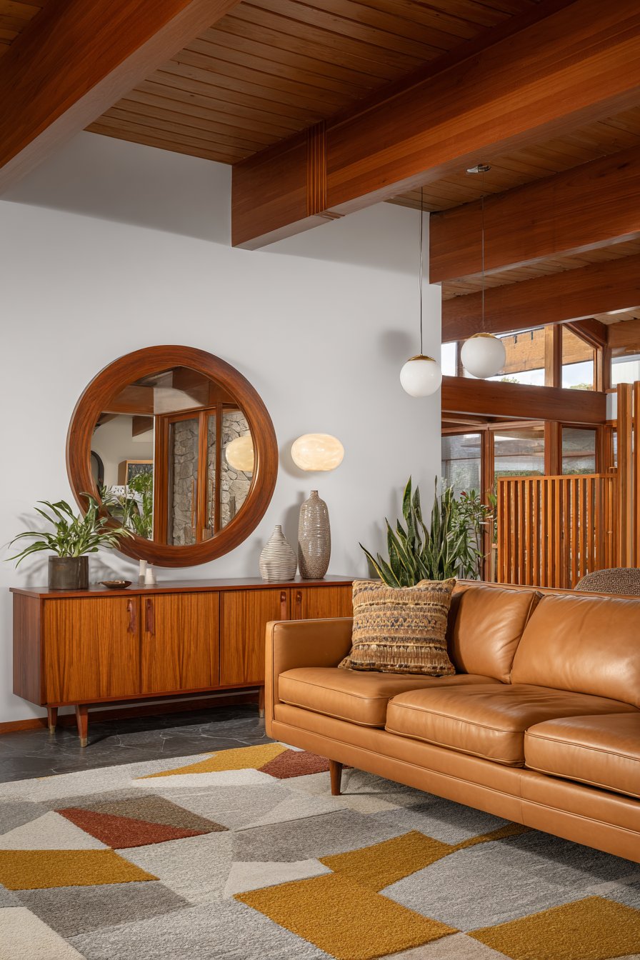 Mid-Century Modern Oversized Round Mirror