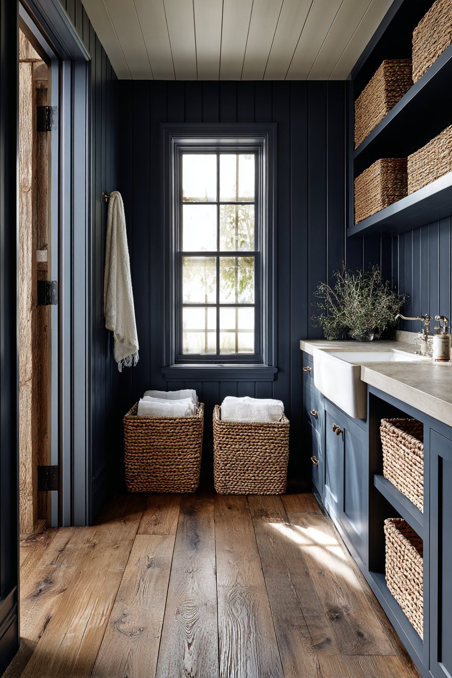 Modern Farmhouse Warmth with Navy Paneling
