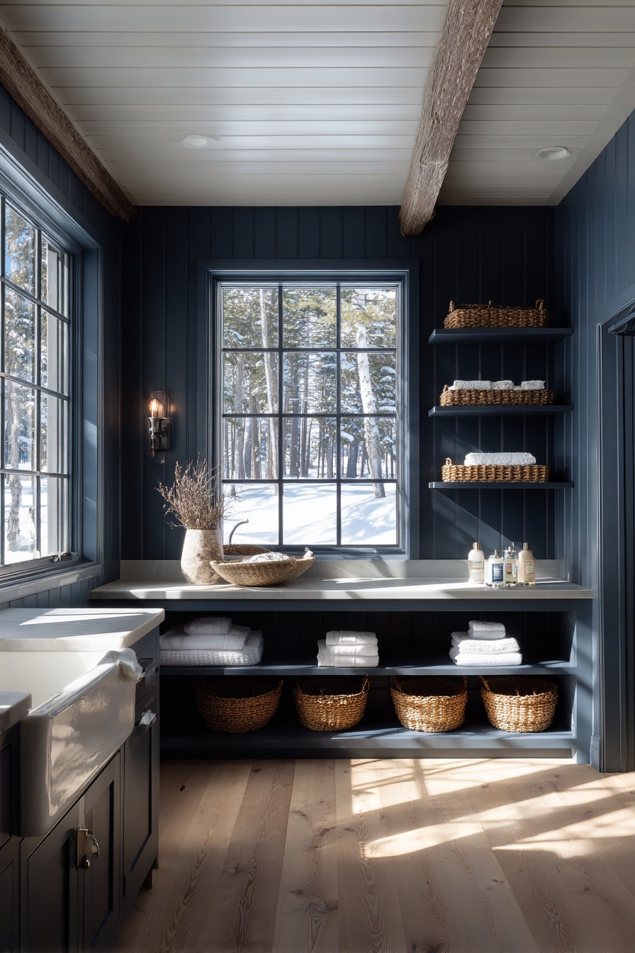 Modern Farmhouse Warmth with Navy Paneling