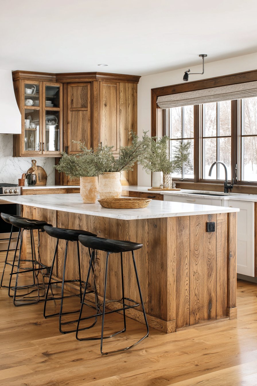 Two-Toned Oak Kitchen with Mixed-Finish Versatility