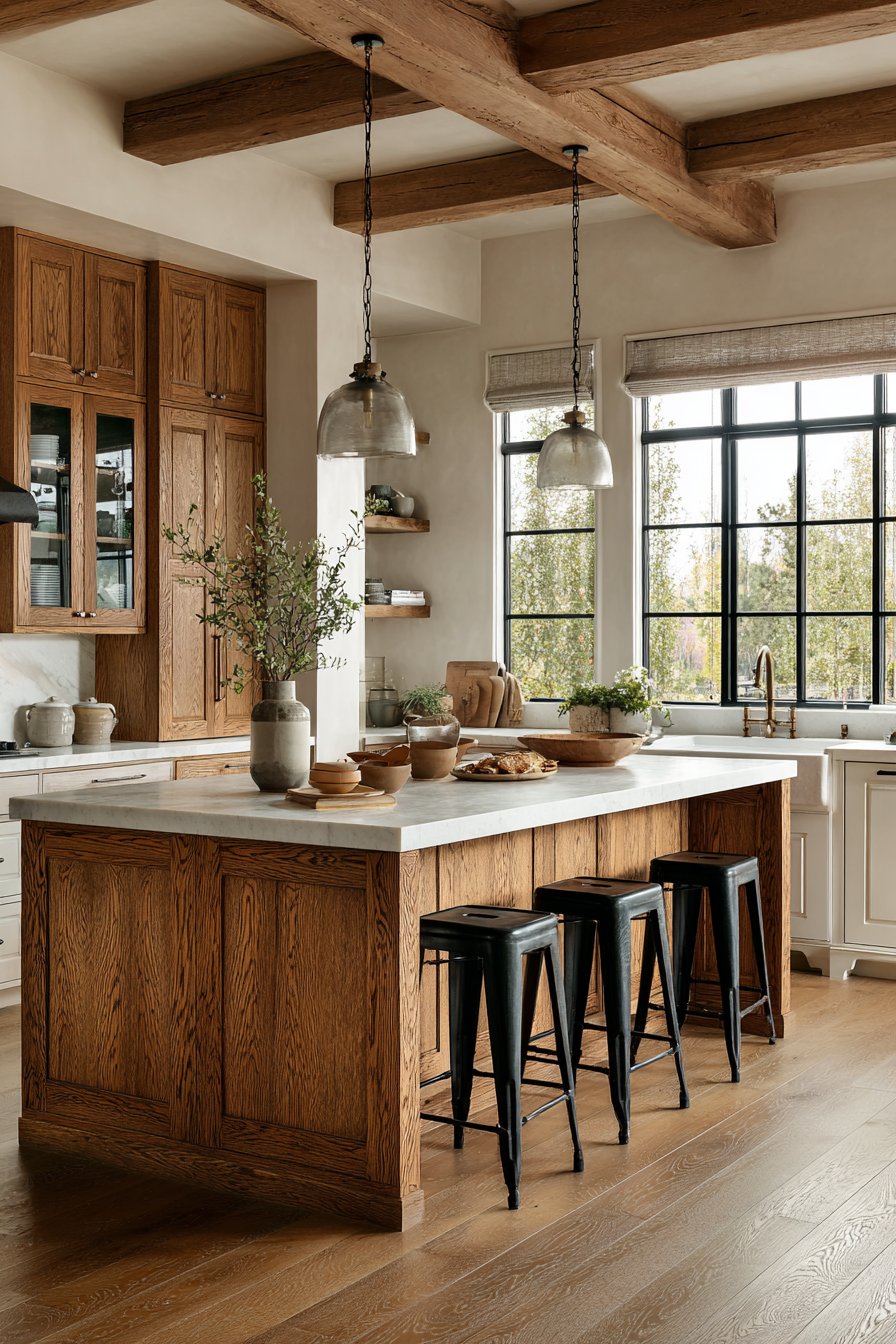 Two-Toned Oak Kitchen with Mixed-Finish Versatility