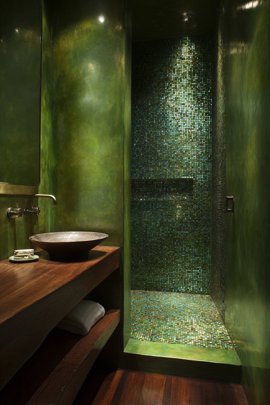 Spa-Inspired Sanctuary with Olive Green Venetian Plaster