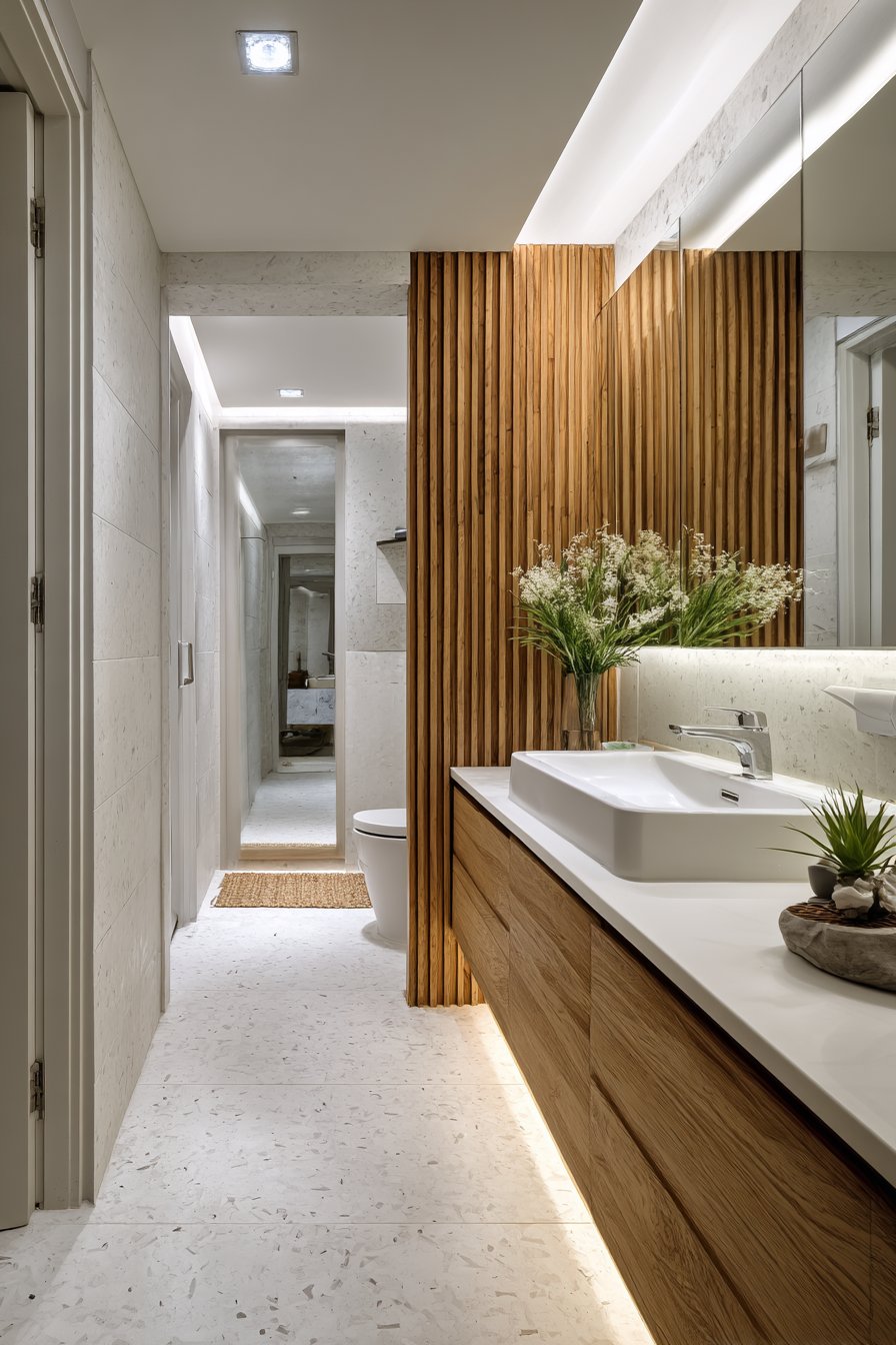 Tranquil Scandinavian Bathroom with Seamless Material Integration