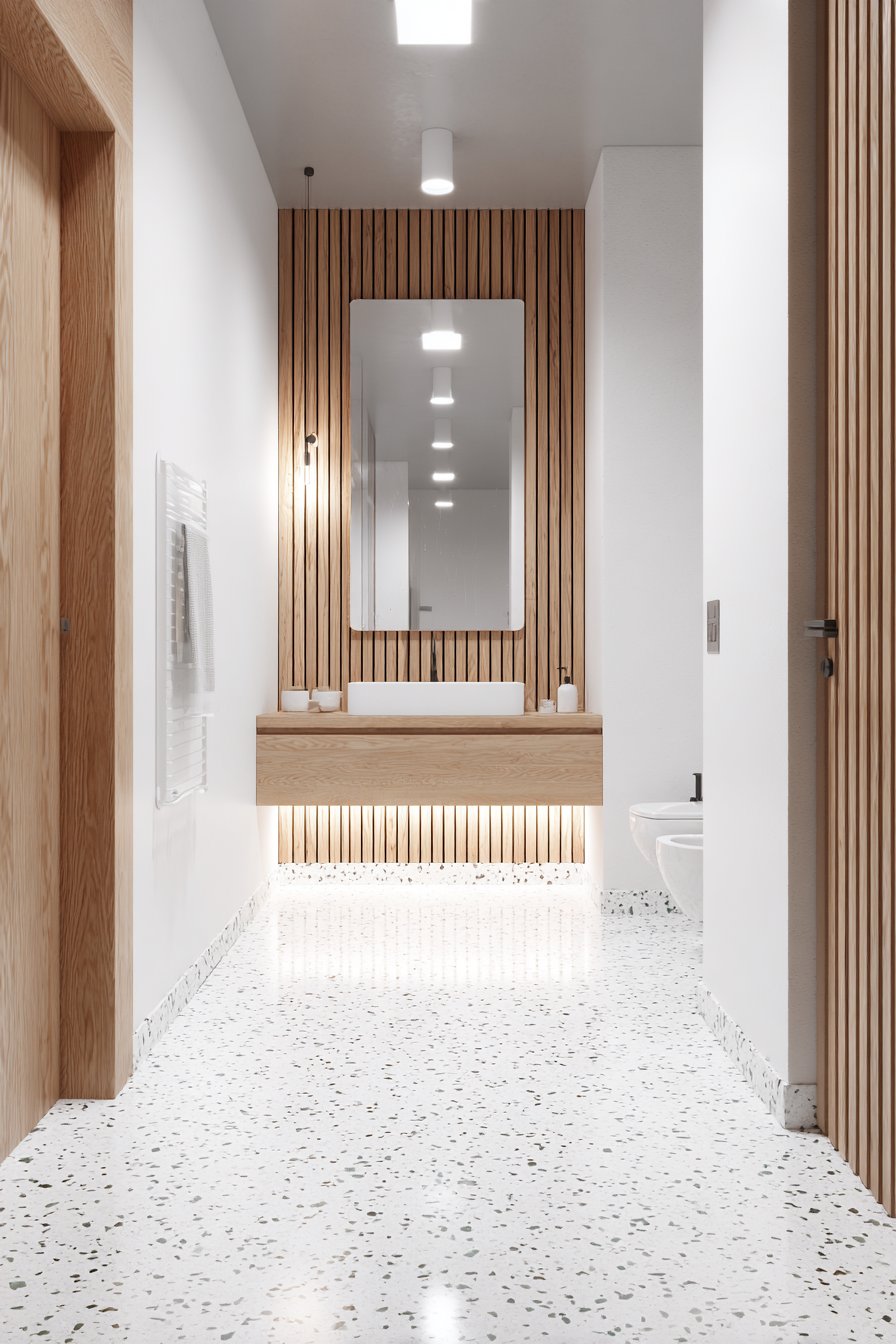 Tranquil Scandinavian Bathroom with Seamless Material Integration