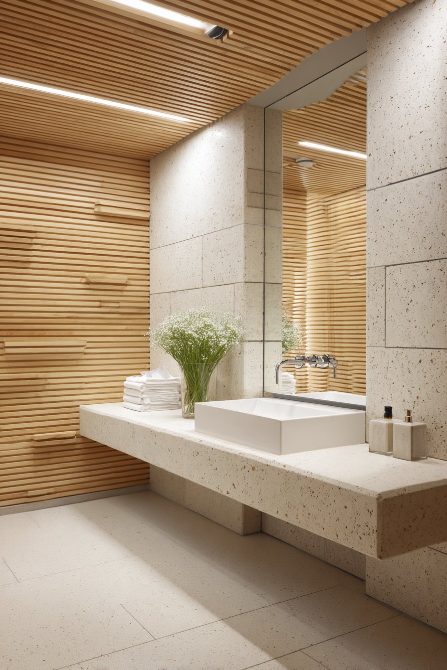 Tranquil Scandinavian Bathroom with Seamless Material Integration