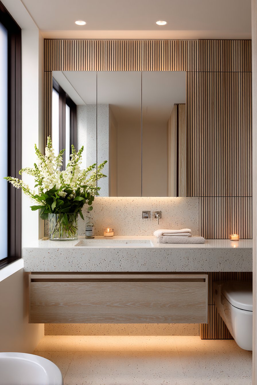 Tranquil Scandinavian Bathroom with Seamless Material Integration