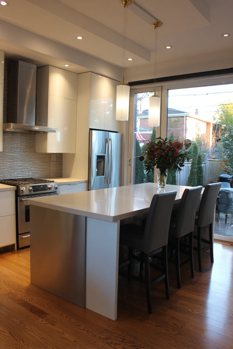 Complete Stainless Steel Kitchen Renovation with Floor-to-Ceiling Cabinet Doors