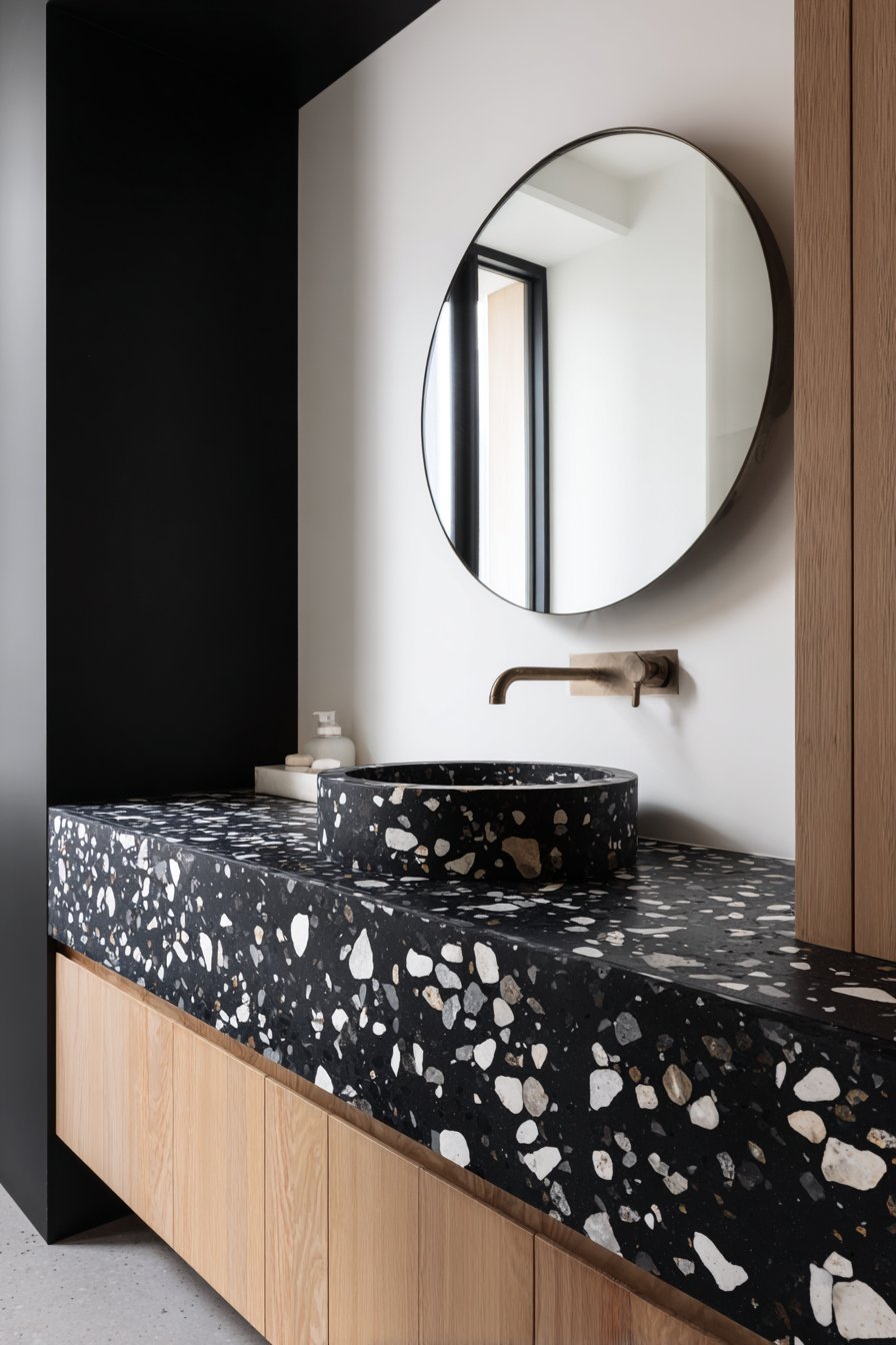 Minimalist Black Terrazzo with Monochromatic Sophistication