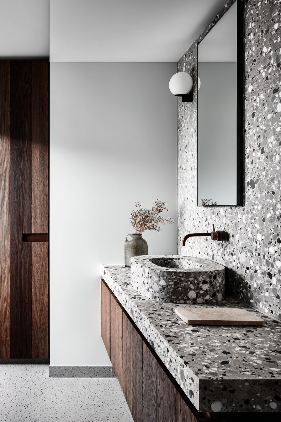 Minimalist Black Terrazzo with Monochromatic Sophistication