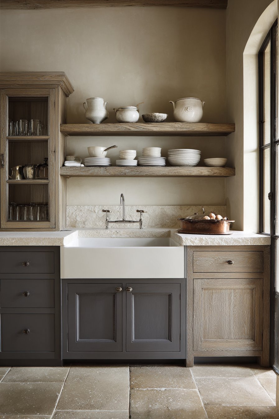 Rustic Refinement with Open Shelving Statement