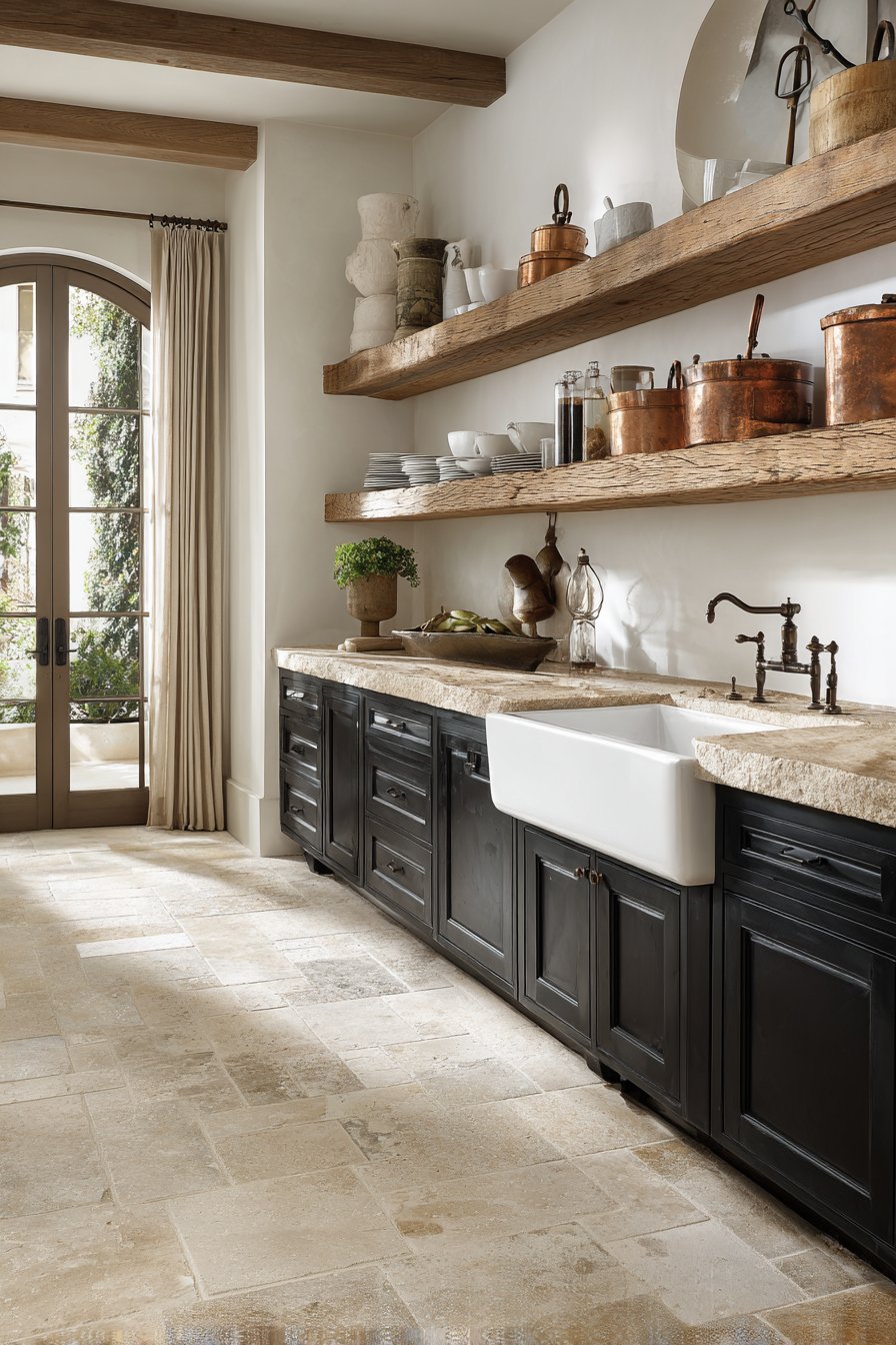 Rustic Refinement with Open Shelving Statement