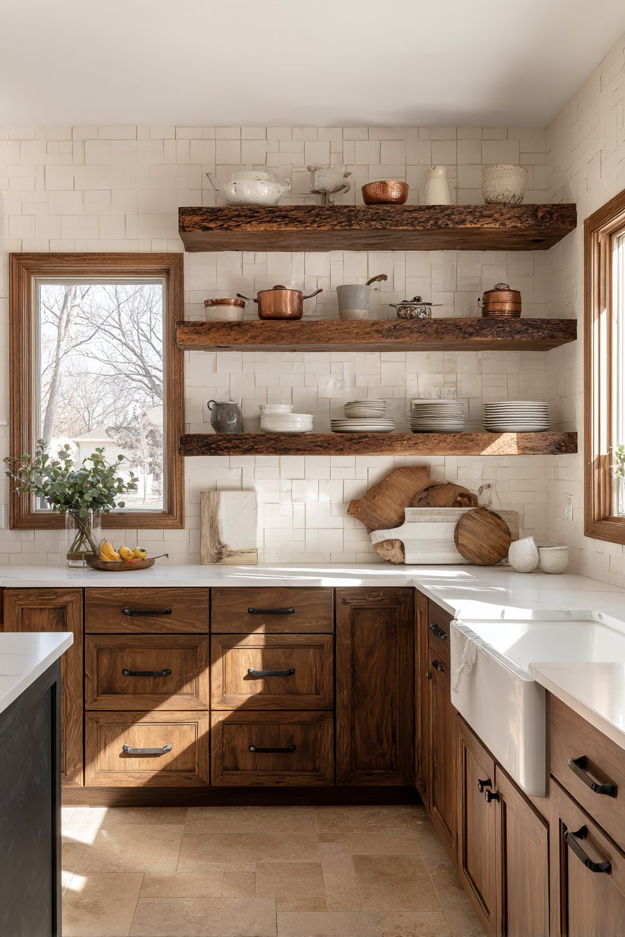 Rustic Refinement with Open Shelving Statement