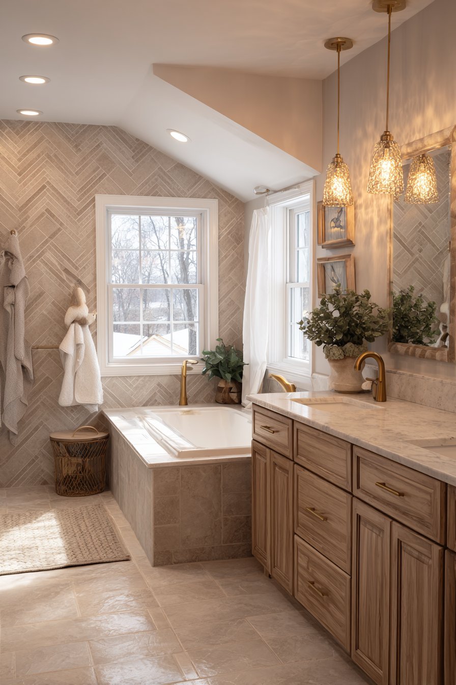 Complete Master Bathroom with Cohesive Warm Neutral Design