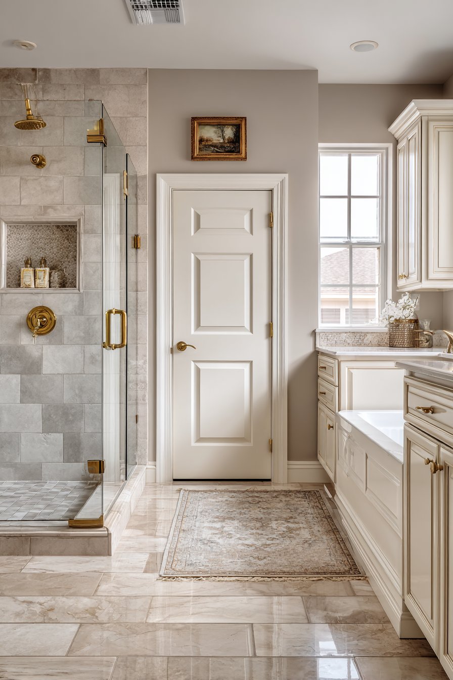 Complete Master Bathroom with Cohesive Warm Neutral Design