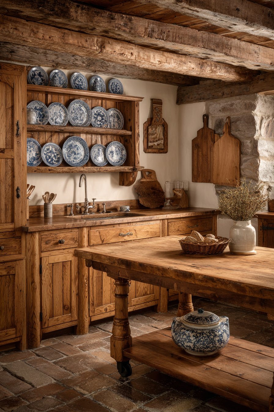 Open-Concept Hickory Kitchen with Rustic Functionality