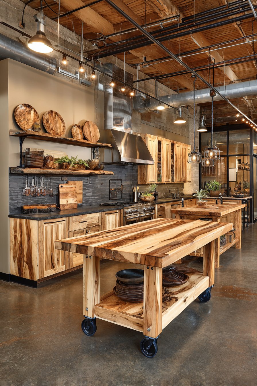Open-Concept Hickory Kitchen with Rustic Functionality