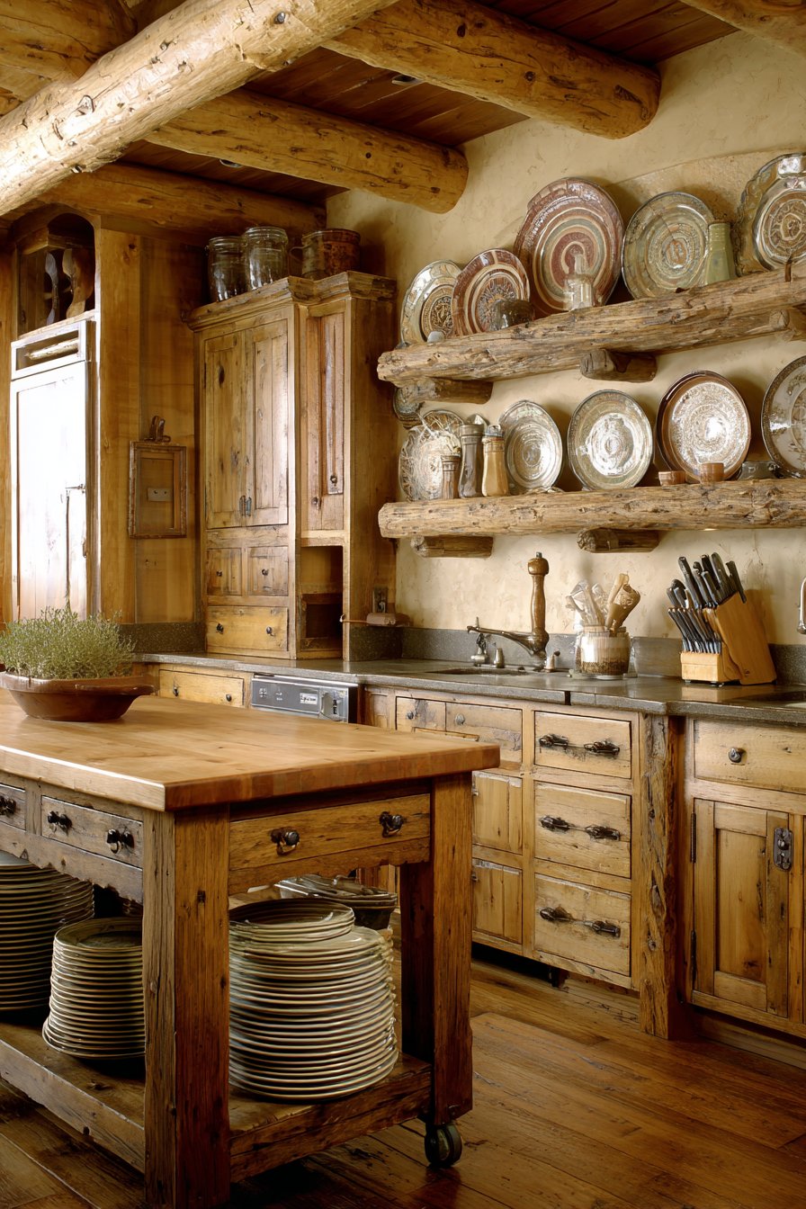 Open-Concept Hickory Kitchen with Rustic Functionality