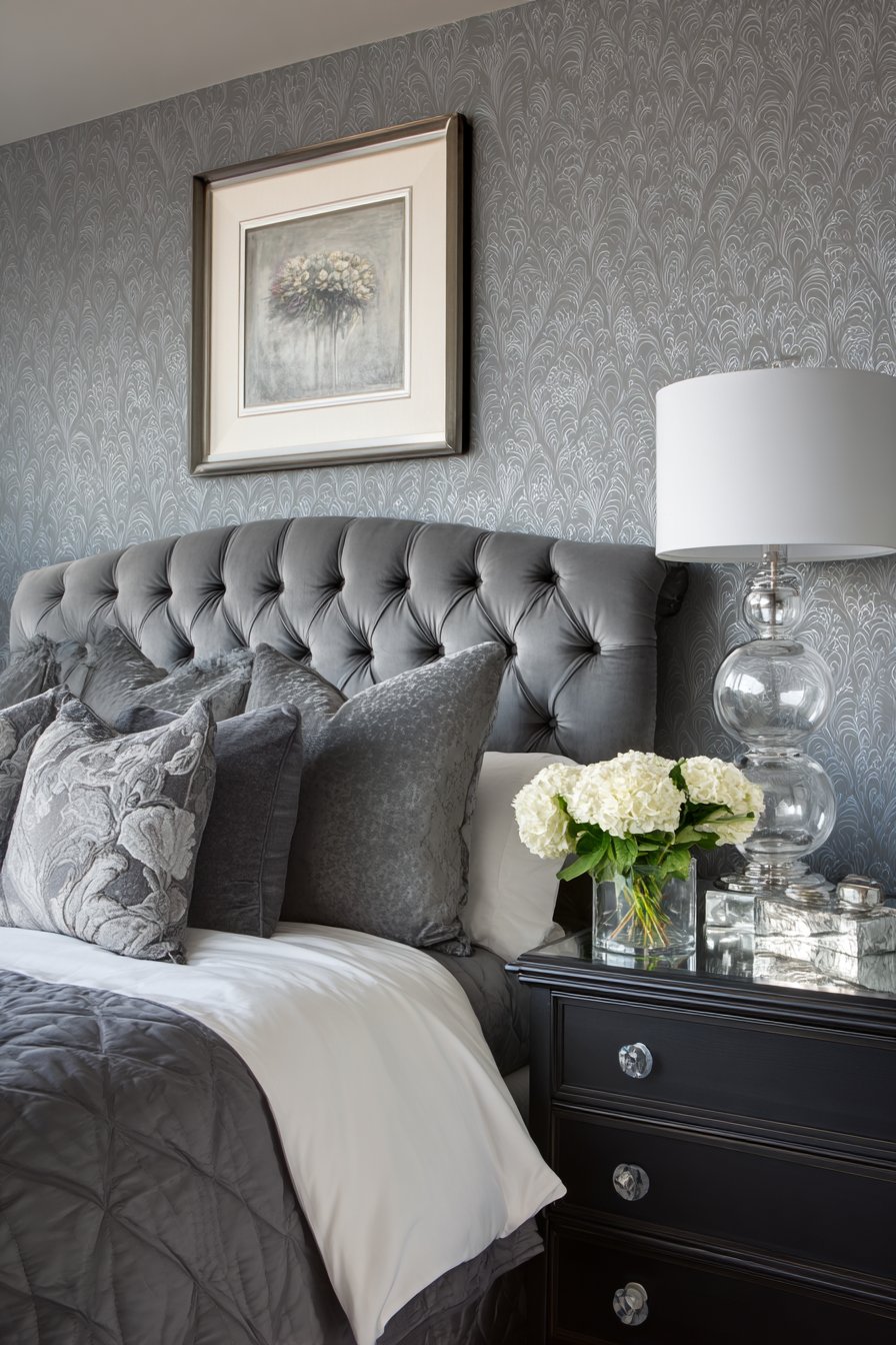 Sophisticated Monochromatic Grey Master Bedroom