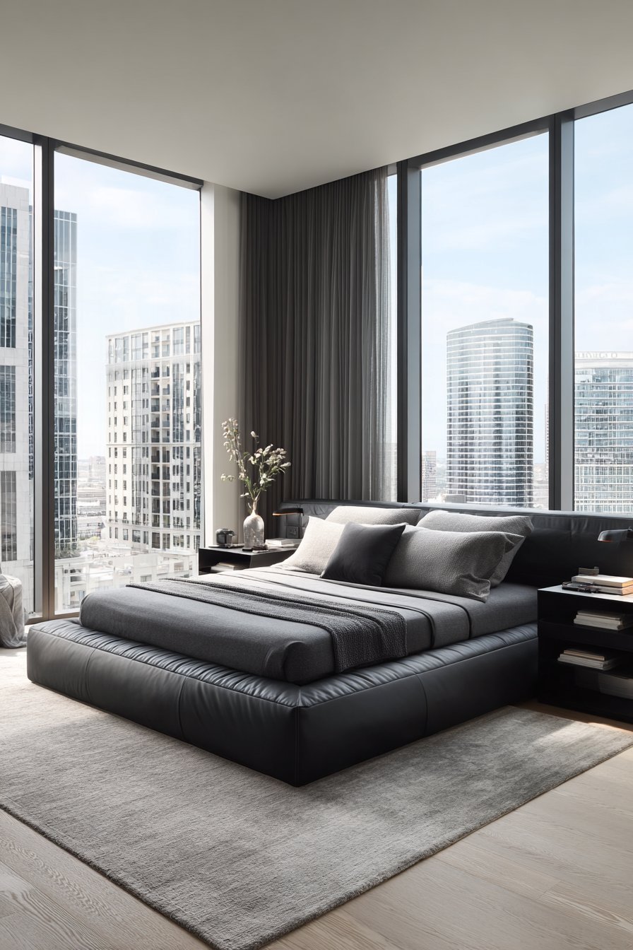 Sleek Master Bedroom with Floor-to-Ceiling Windows