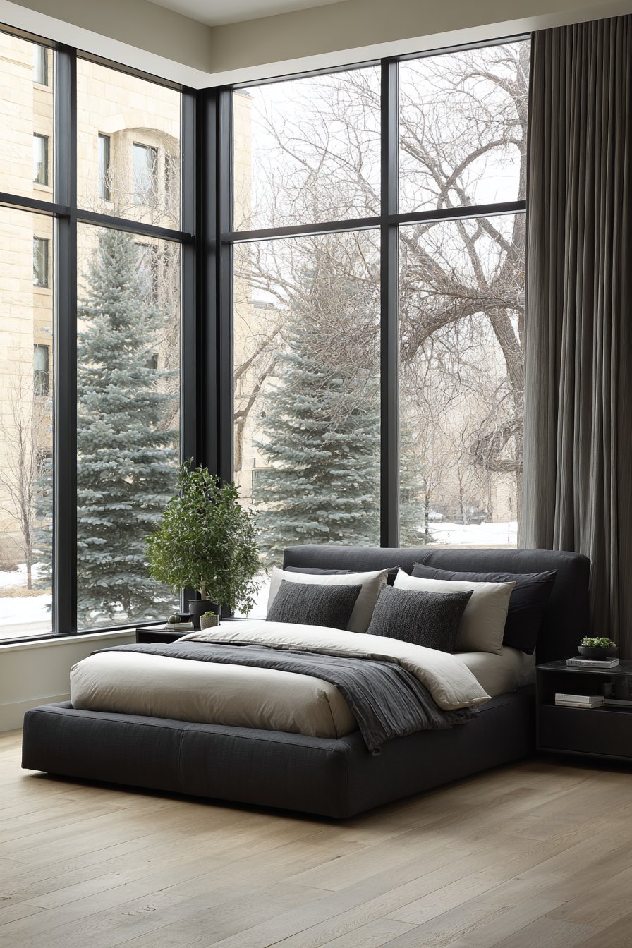 Sleek Master Bedroom with Floor-to-Ceiling Windows