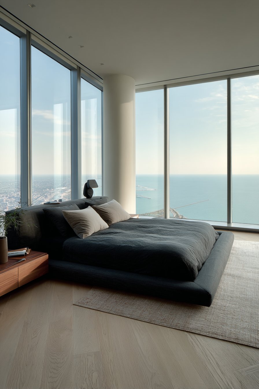 Sleek Master Bedroom with Floor-to-Ceiling Windows