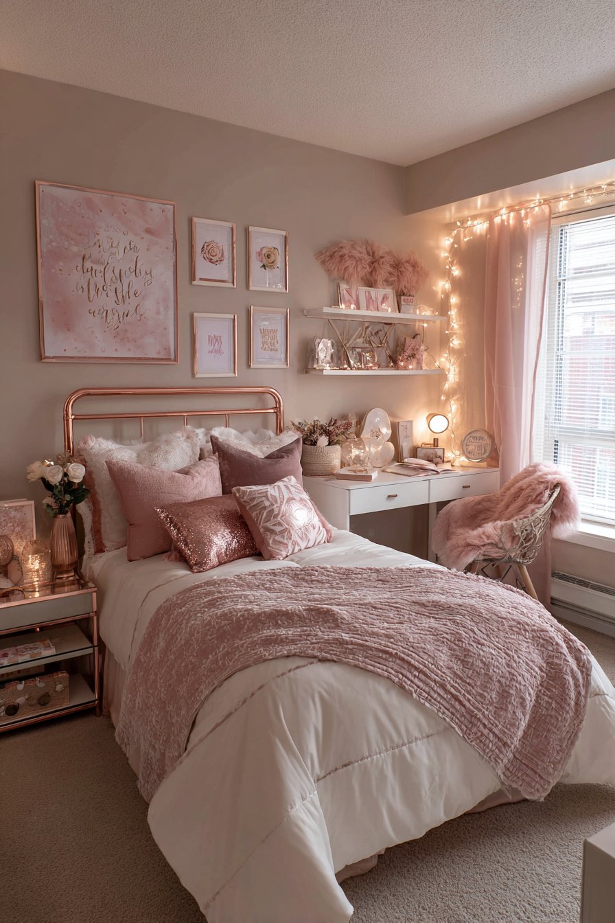 Teen Bedroom Sophistication with Youthful Rose Gold Energy