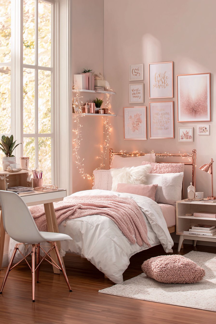 Teen Bedroom Sophistication with Youthful Rose Gold Energy