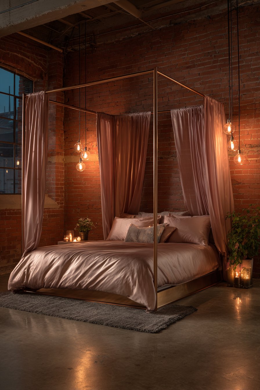 Industrial Loft Elegance with Unexpected Rose Gold Sophistication