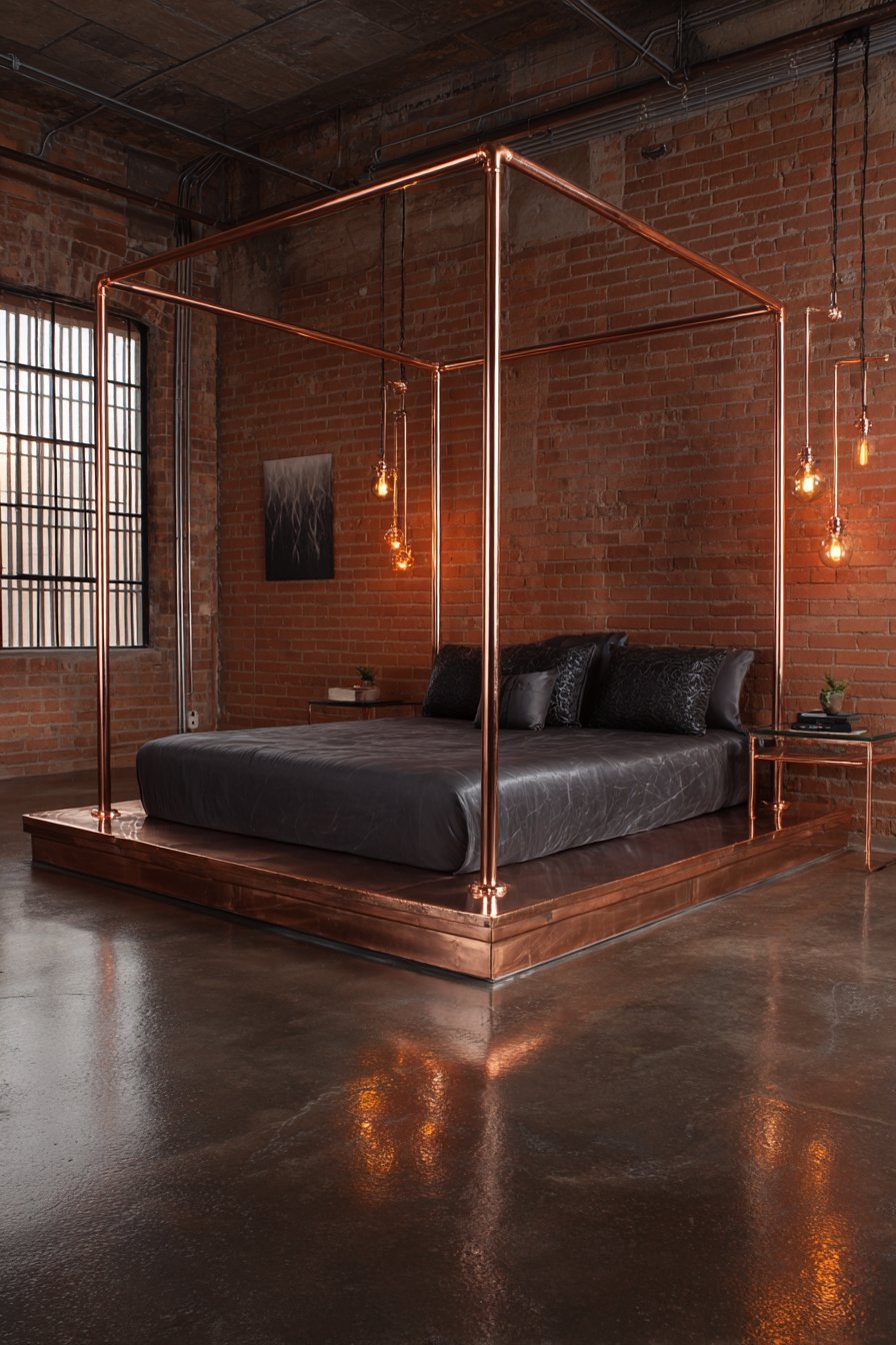 Industrial Loft Elegance with Unexpected Rose Gold Sophistication