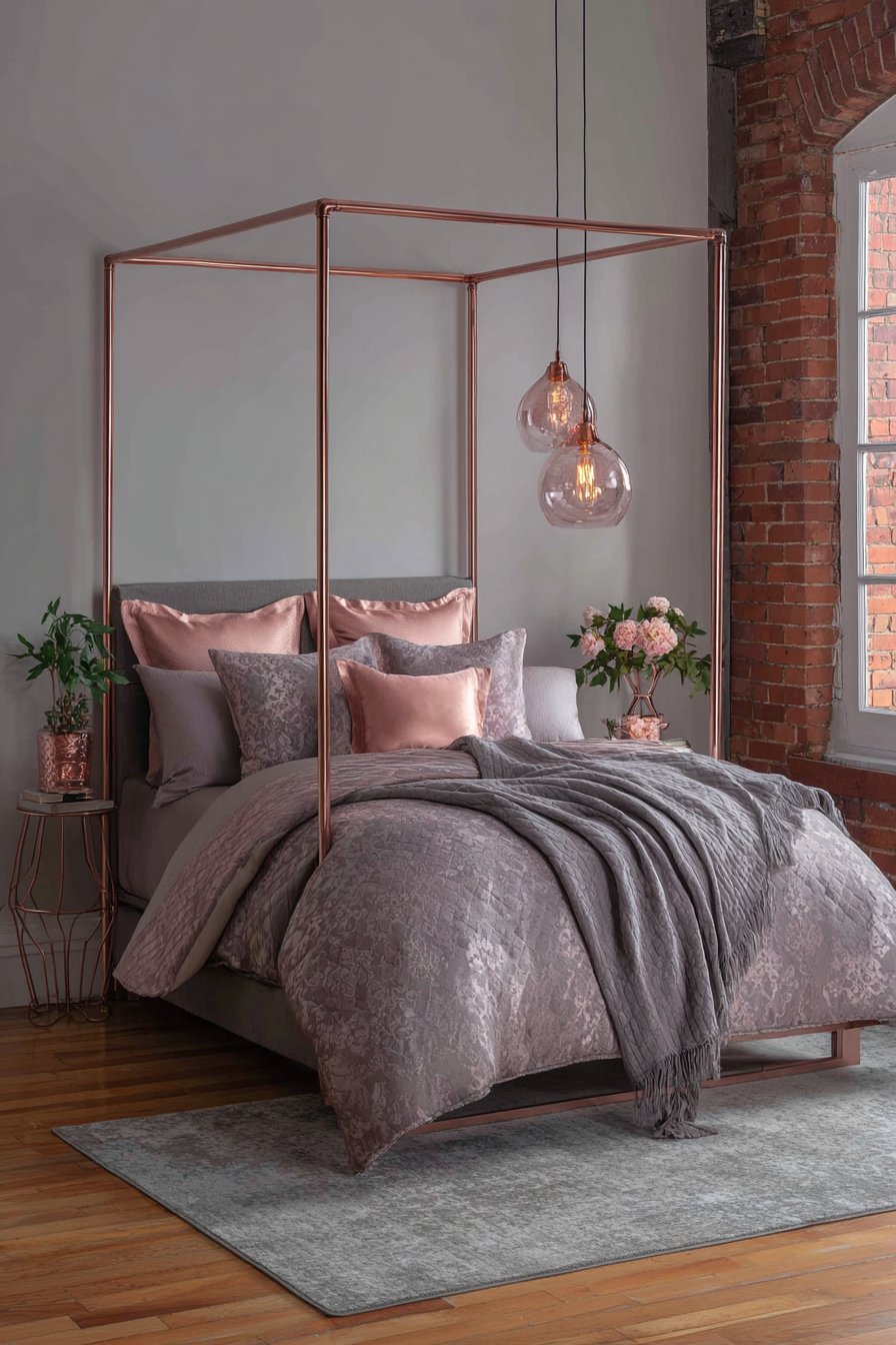 Industrial Loft Elegance with Unexpected Rose Gold Sophistication
