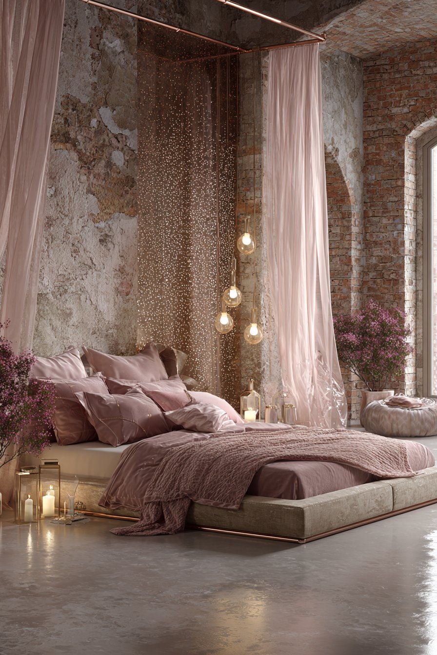 Industrial Loft Elegance with Unexpected Rose Gold Sophistication