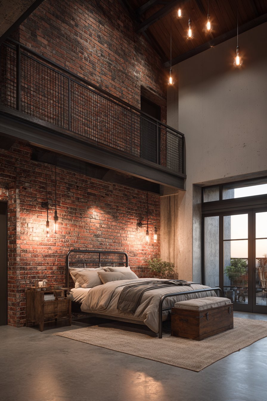 Industrial Loft-Style Primary Bedroom