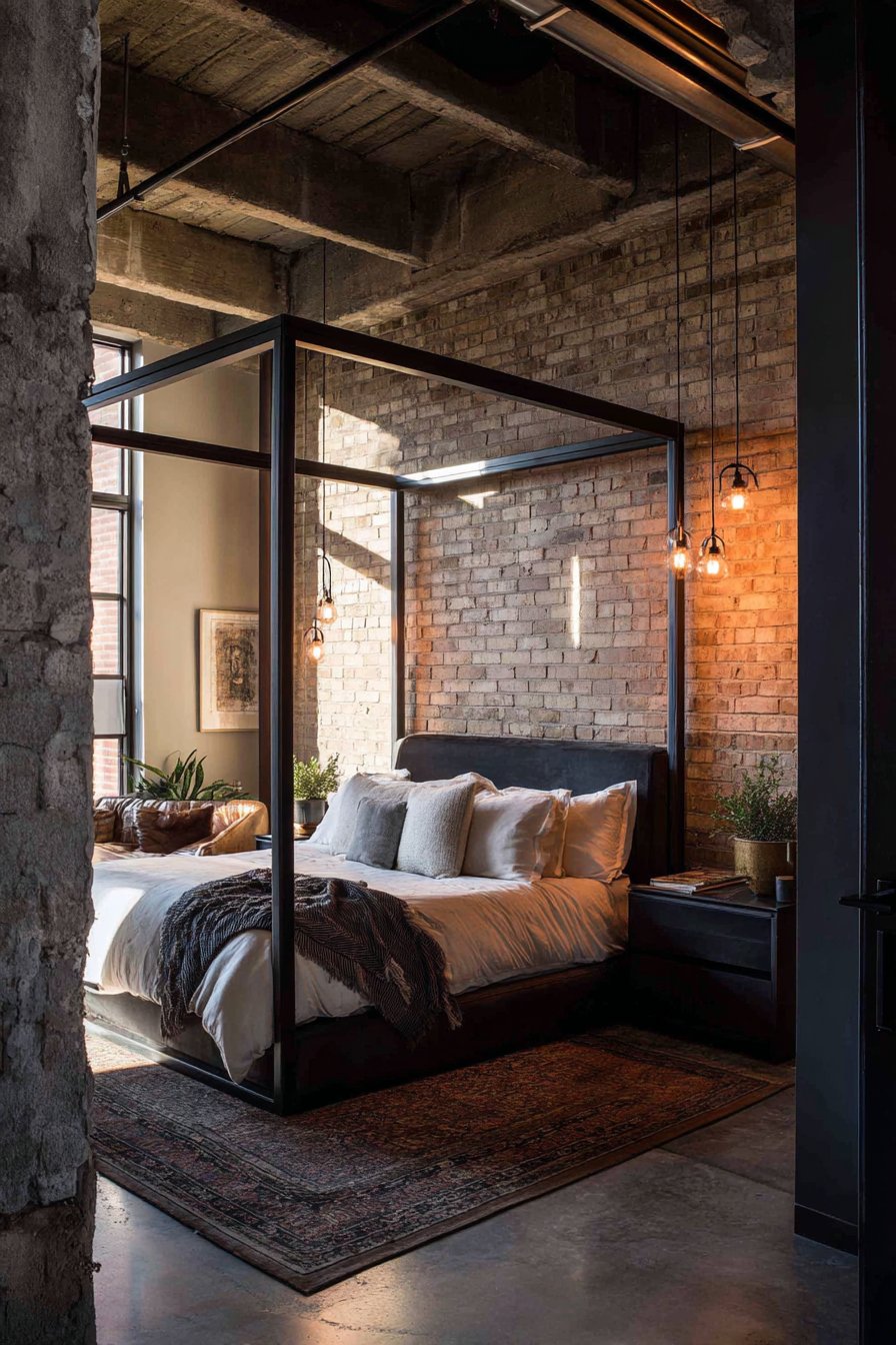 Industrial Loft-Style Primary Bedroom