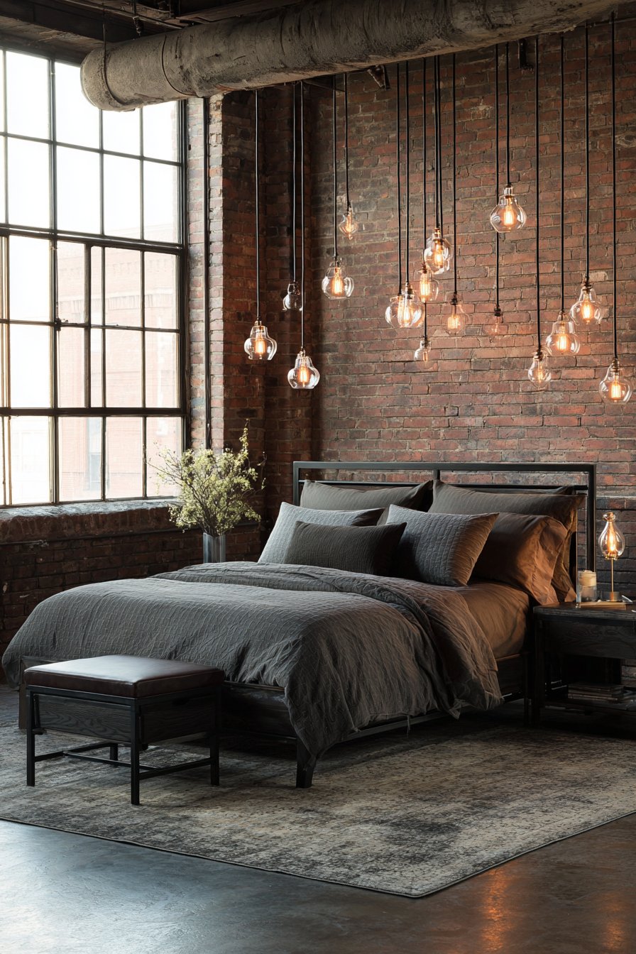 Industrial Loft-Style Primary Bedroom